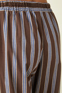 Pyjamas pattern – close-up waist, trousers striped brown and blue, wide elasticated waistband – Atelier Brunette
